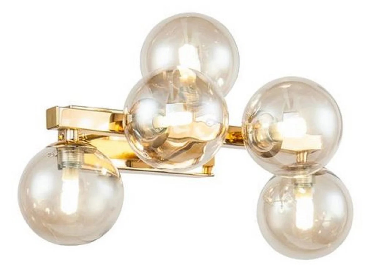 Casa Padrino lámpara de pared de diseñador oro / ámbar 38 x 23 x H. 24 cm - Lámpara de Salón con Pantallas Esféricas