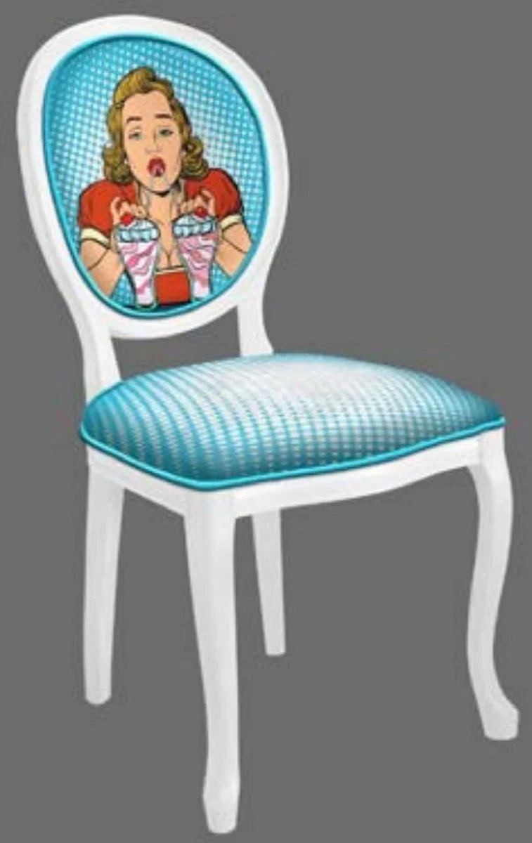 Casa Padrino conjunto de sillas de comedor barroco azul / multicolor / blanco - 6 Sillas de cocina hecho a mano en estilo barroco - Muebles de comedor barrocos