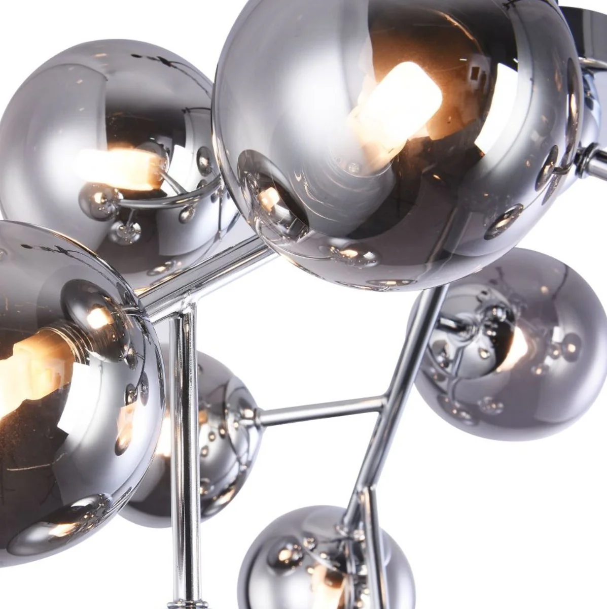 Casa Padrino Lámpara de Techo Plata Ø 60 x H. 20 cm - Lámpara de la Sala de Estar con Pantallas Esféricas