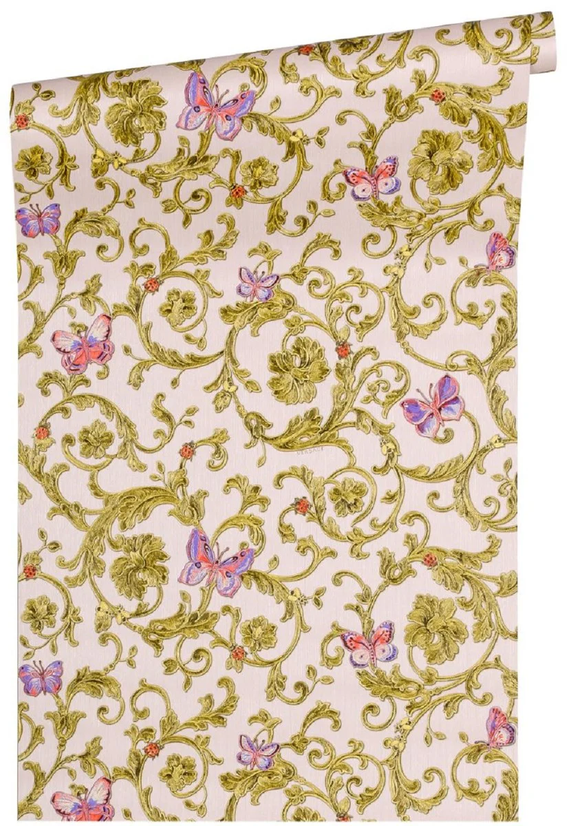 Versace papel pintado barroco no tejido Butterfly Barocco 343254 rosa / multicolor / oro - Papel Pintado de Diseño - Calidad de Lujo