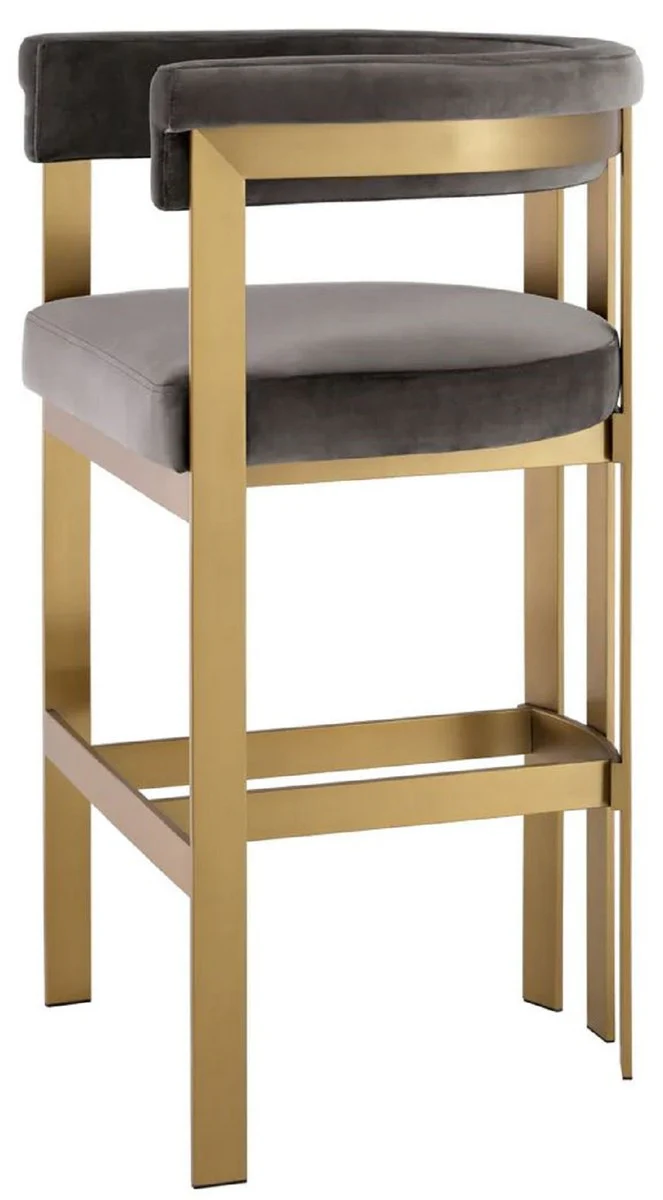 Casa Padrino silla de bar de terciopelo de lujo con reposabrazos gris / lat¨®n 56 x 56 x A. 104 cm - Taburete de bar tapizado - Muebles de bar - Muebles de lujo - Calidad de lujo