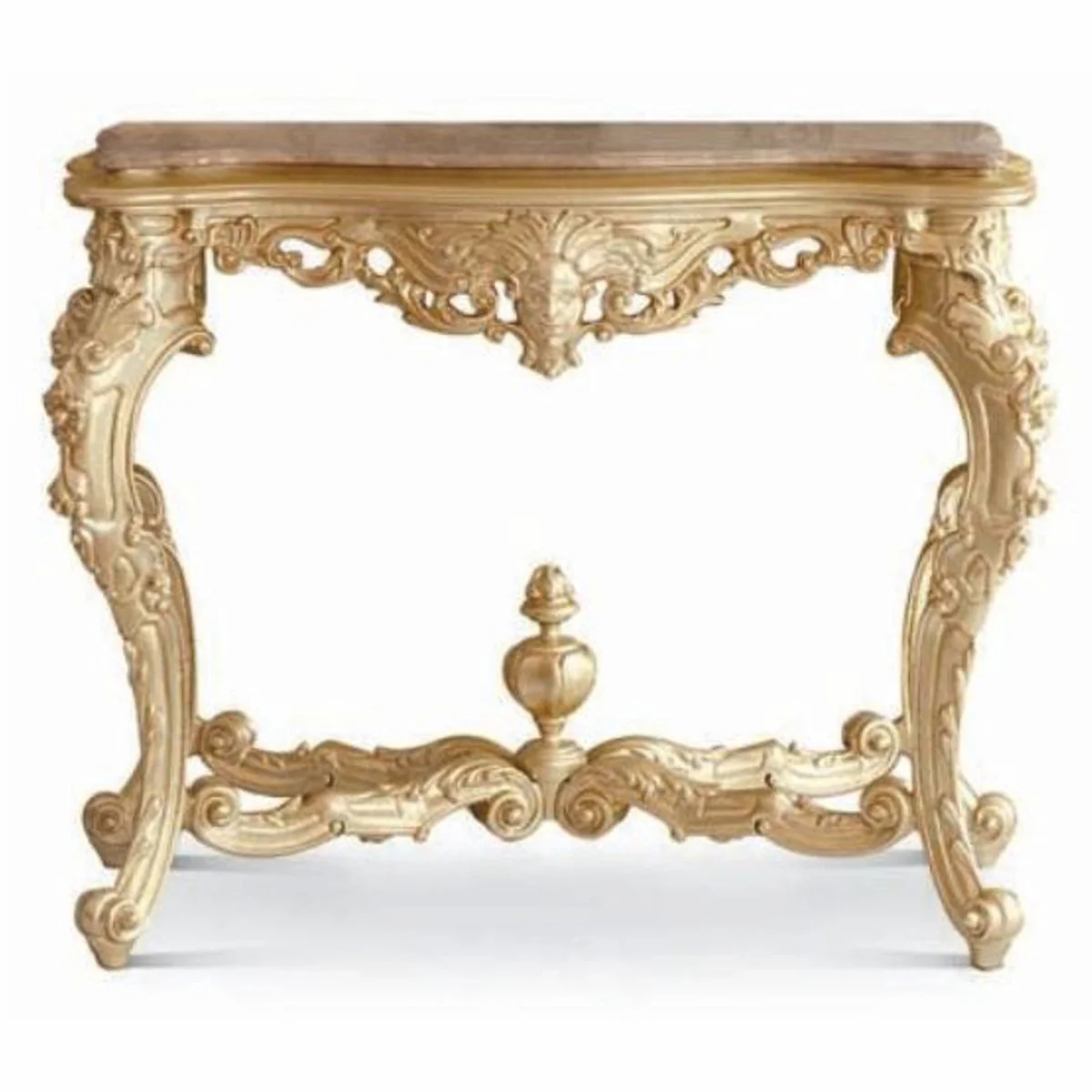 Casa Padrino consola barroco de lujo con tapa de m¨¢rmol marfil / oro / marr¨®n 113 cm - Hecho en Italia