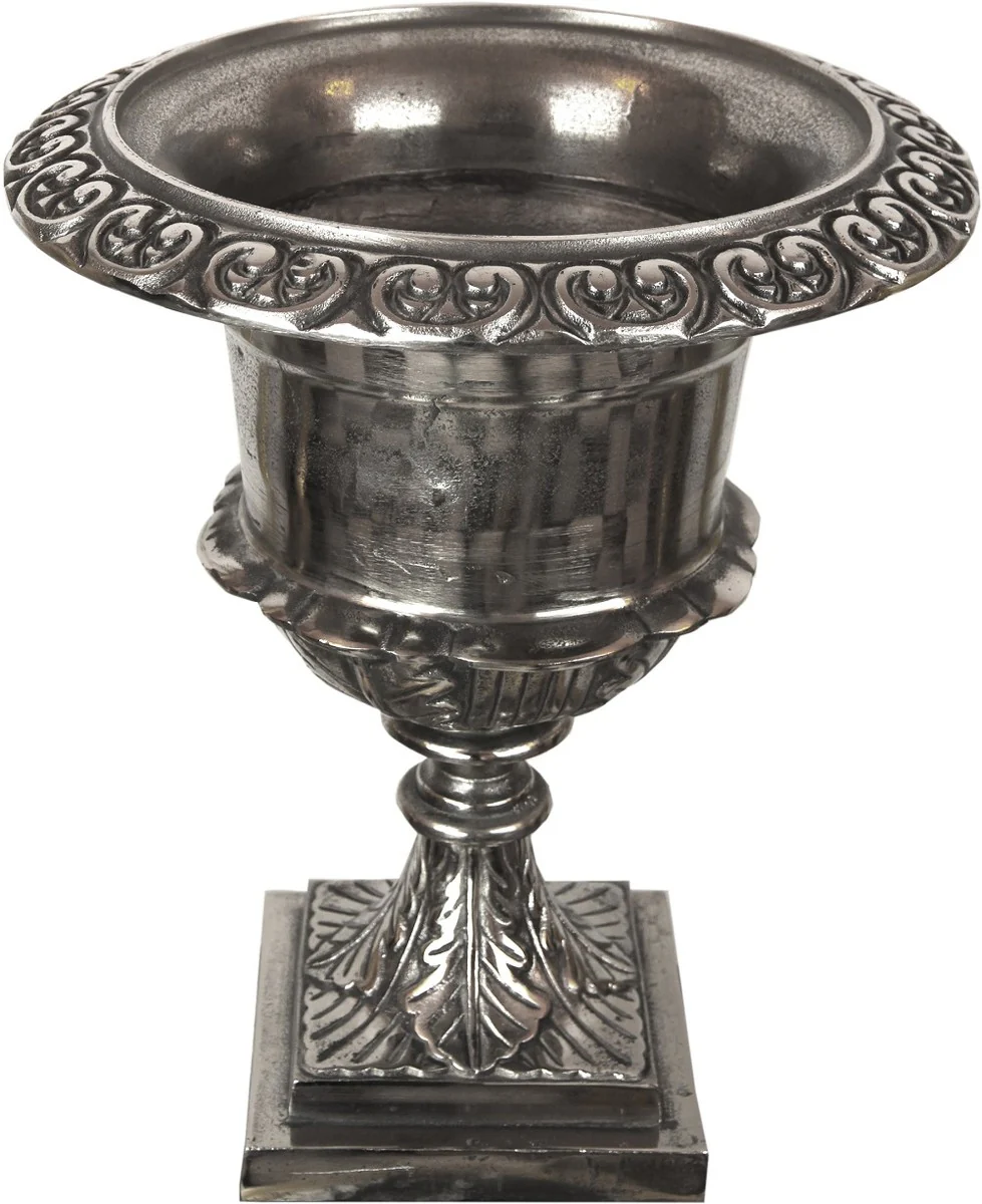 Casa Padrino Maceta de Flores Barroco Plata Antigua Ø 34 x H. 58,5 cm - Maceta de Flores con Estilo Antiguo