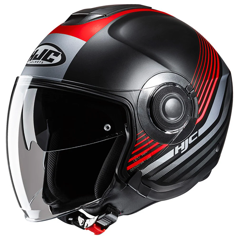 CASCO JET HJC I40 DOVA - NEGRO / ROJO / PLATA
