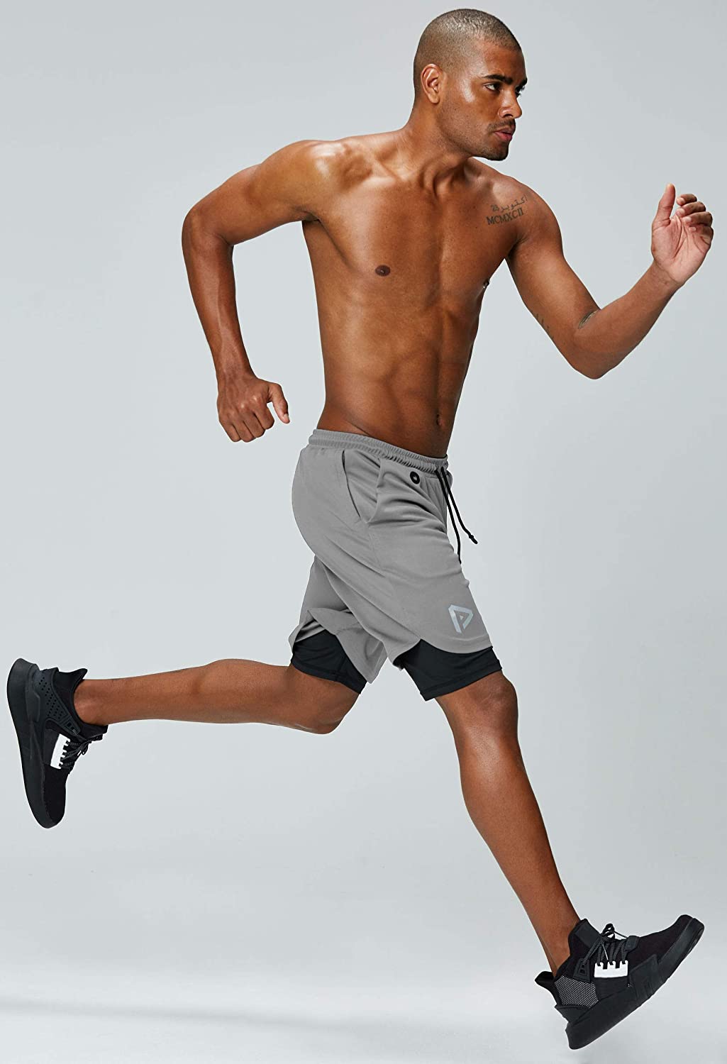 Men's 2 in 1 Running Shorts Gym Workout Quick Dry Mens Shorts with Phone Pocket