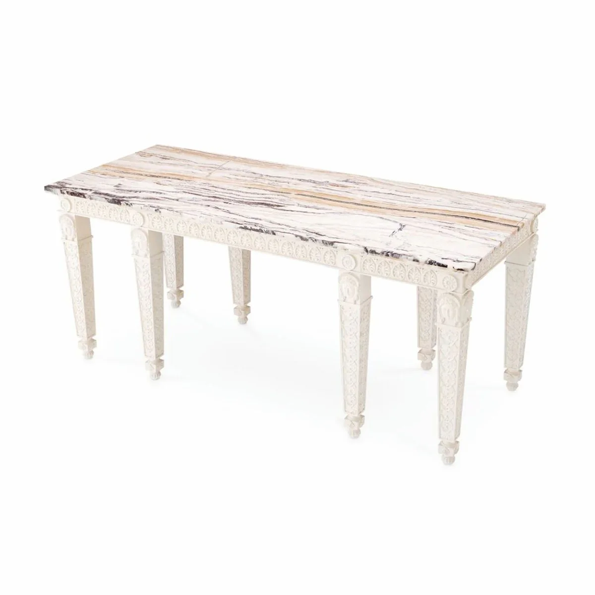 Casa Padrino consola barroco de lujo de caoba con tablero de m¨¢rmol blanco antiguo / blanco 214 cm