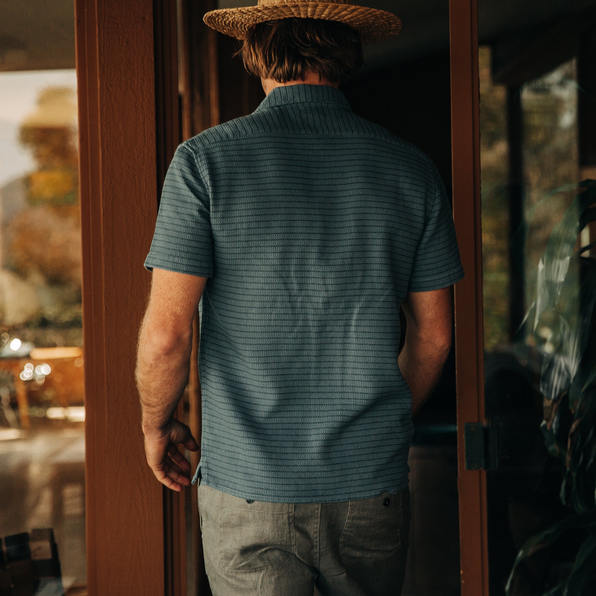 The Short Sleeve Hawthorne in Ocean Pickstitch Waffle