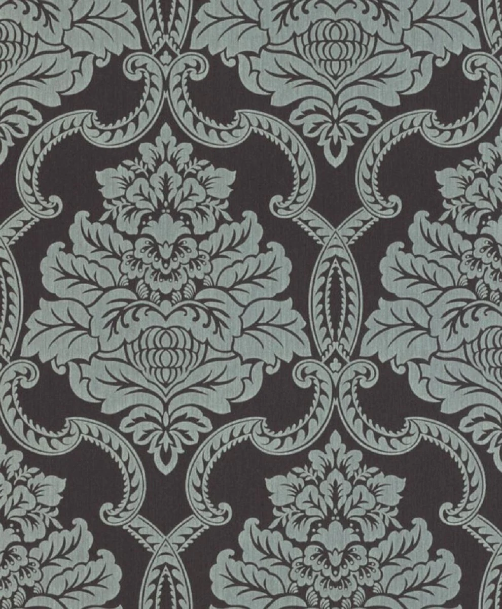 Casa Padrino papel pintado textil barroco marrón oscuro / azul claro 10,05 x 0,53 m - Papel Pintado Barroco - Accesorios Decorativos