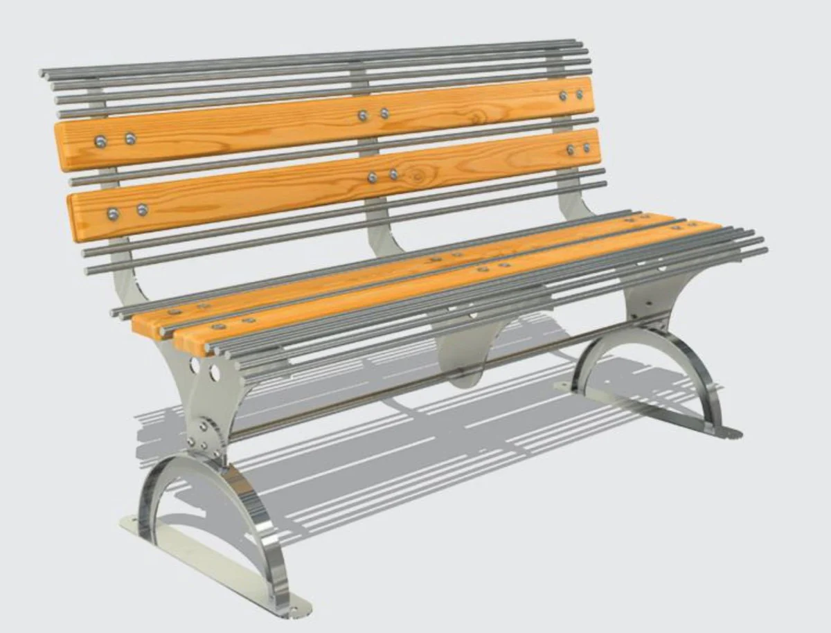 Casa Padrino banco de parque - Banco de ciudad de acero inoxidable plata / natural 149 cm - Muebles de parque y exterior