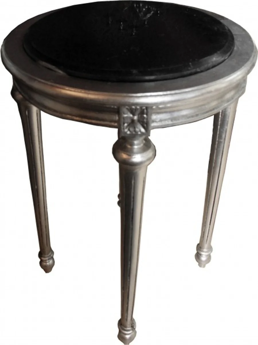 Baroque Side Table Round silver / black marble slab ModY22 72 x 49 cm antique style
