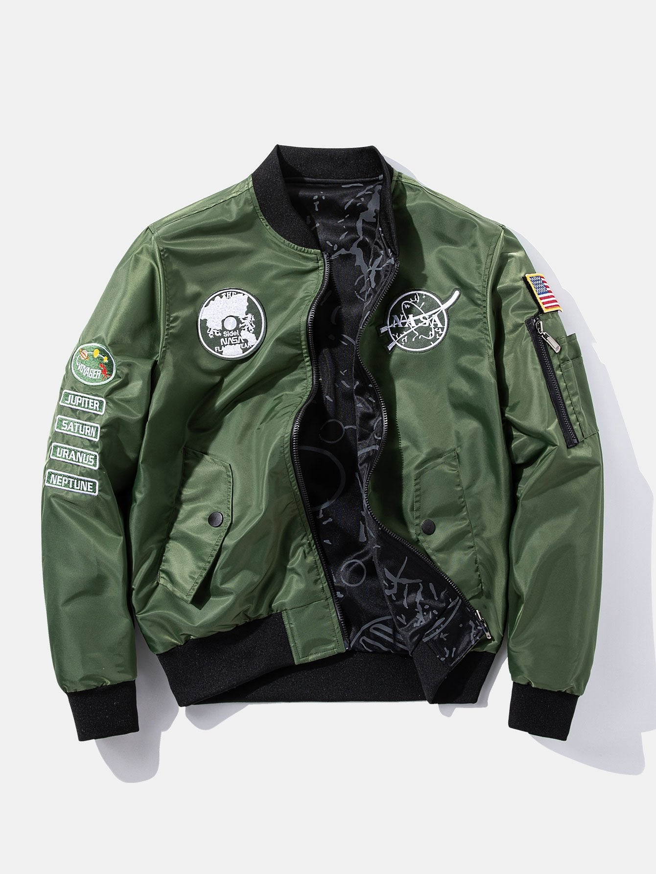 Reversible NASA Embroidered Patch Bomber Jacket