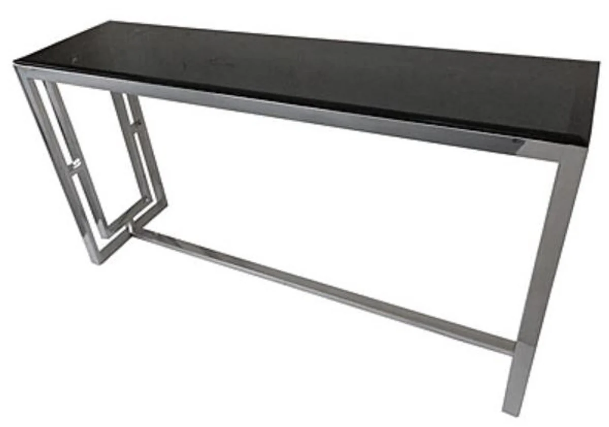 Casa Padrino consola plata / negro 150 x 40 x H. 78 cm - Mesa Consola con Tapa de Cristal Negro