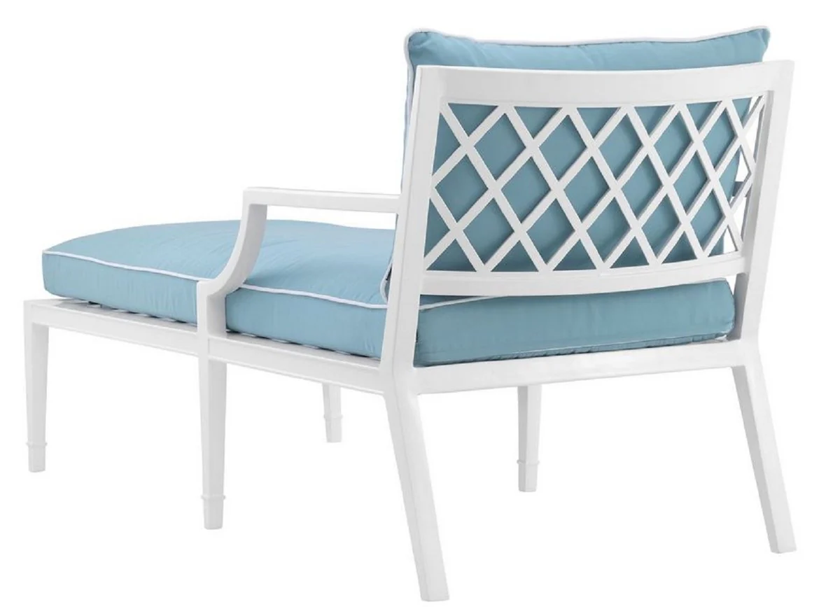 Casa Padrino chaise longue de lujo blanco / azul claro 68,5 x 157 x H. 79 cm - Sillón Reclinable de Aluminio Duradero de Alta Calidad - Muebles de Sala - Muebles de Jardín - Muebles de Gastronomía