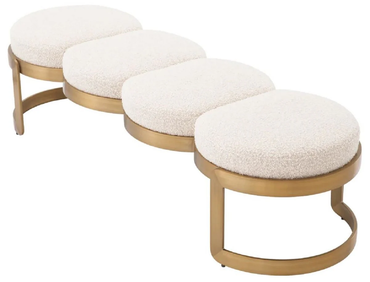 Casa Padrino banco de lujo crema / lat¨®n 160 x 50 x A. 40 cm - Banco tapizado de acero inoxidable - Muebles de sal¨®n - Muebles de hotel - Calidad de lujo