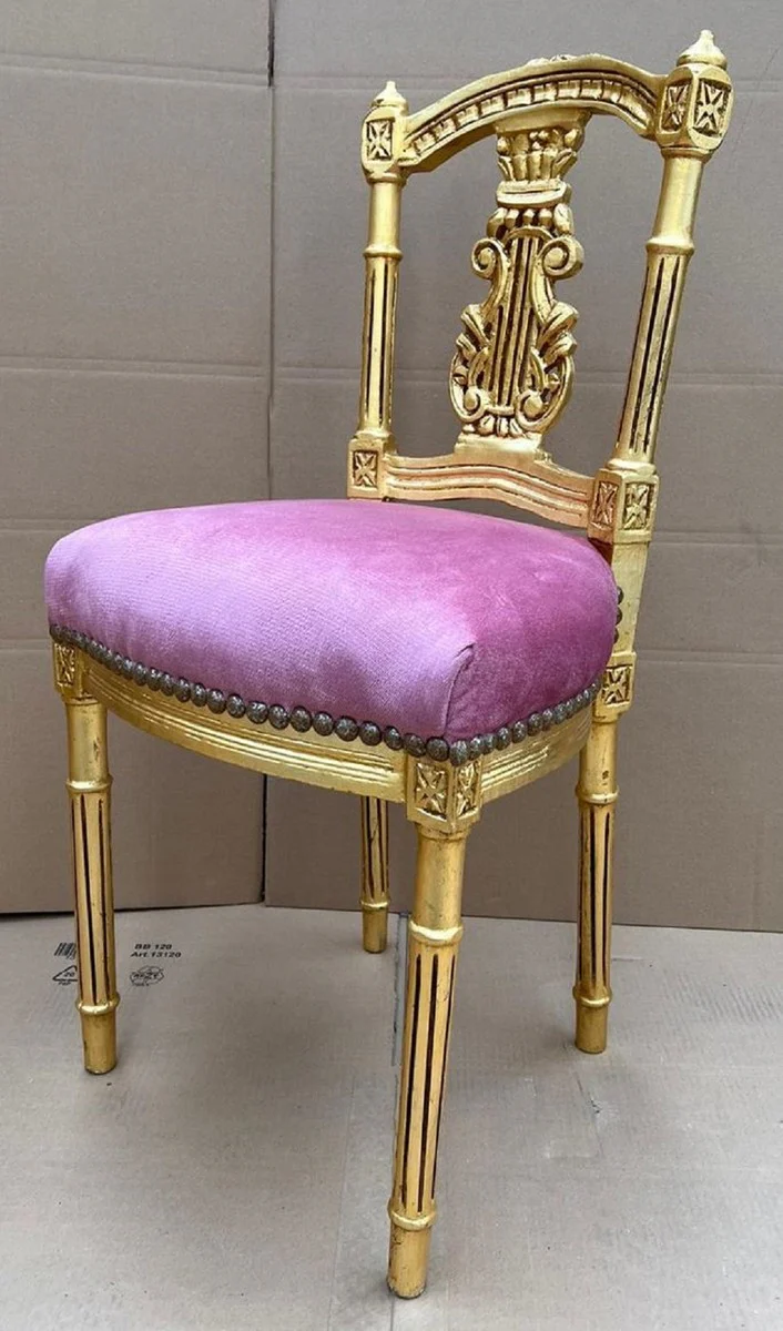 Casa Padrino silla para damas barroco rosa / oro - Silla de tocador hecha a mano de estilo antiguo - Muebles de dormitorio en estilo barroco - Muebles barrocos