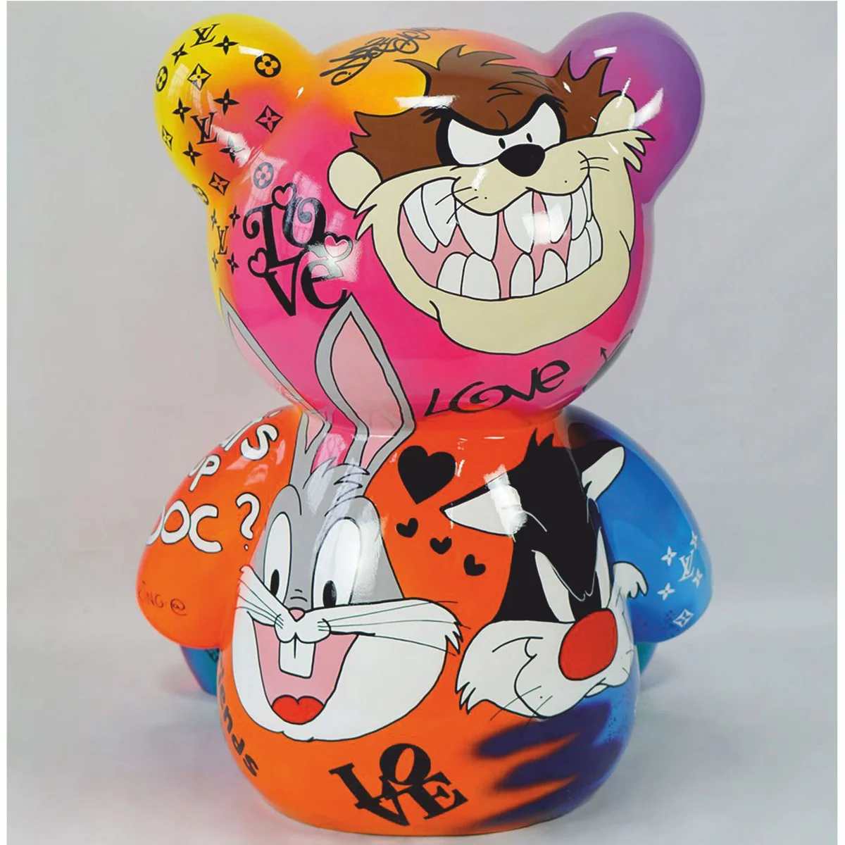 Casa Padrino escultura decorativa XXL oso de peluche colorido Al. 120 cm - Figura Decorativa XXL