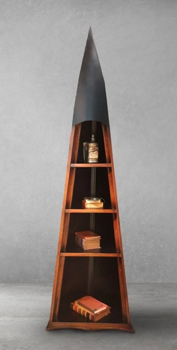 Casa Padrino armario estante de estilo vintage de lujo marrón / negro 71 x 54 x A. 229 cm - Armario de libros de madera maciza - Muebles de oficina - Muebles de estilo vintage de lujo