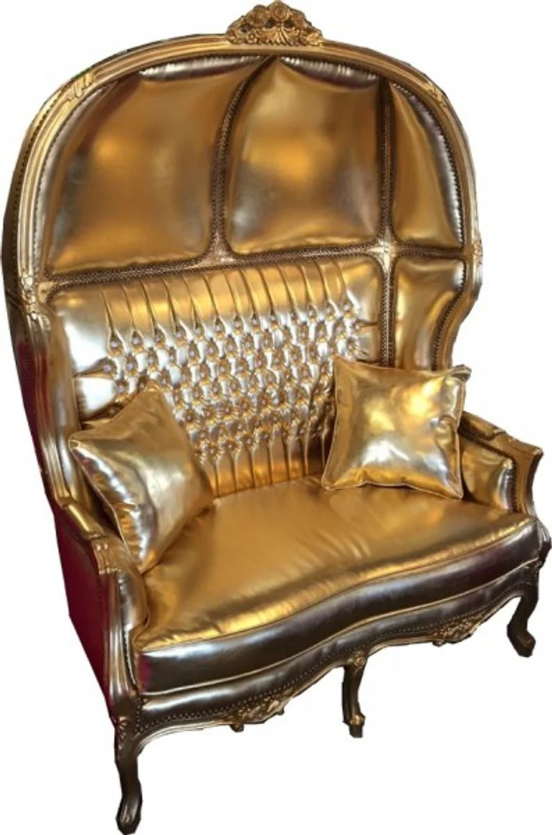 Casa Padrino Baroque 2er balloon sofa gold leather look / gold with Bling Bling rhinestones - Living Room Couch Furniture Lounge Wedding