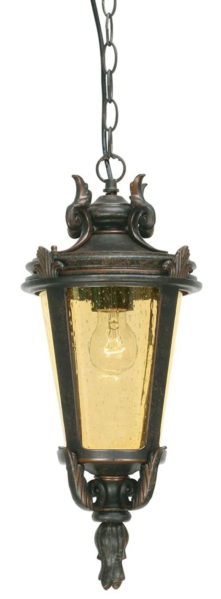 Casa Padrino lámpara colgante exterior barroco negro antiguo / bronce / ámbar Ø 22,5 x A. 50 cm - Lámpara exterior nostálgica terraza jardín balcón - Iluminación exterior nostálgica