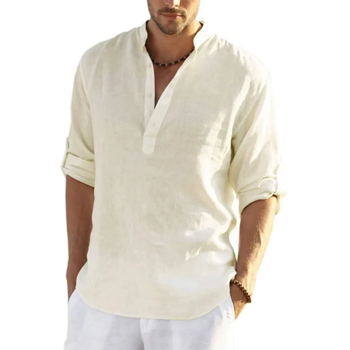 EvalonrealmTM Men's Cotton Linen Henley Shirt