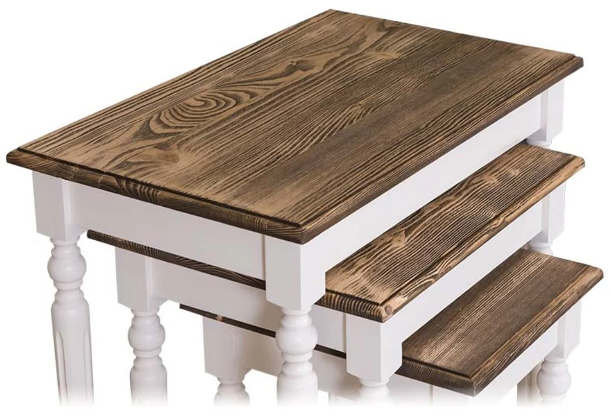 Country Padrino juego de mesa lateral estilo country de 3 blanco / marr¨®n - Muebles Estilo Country de Madera Maciza