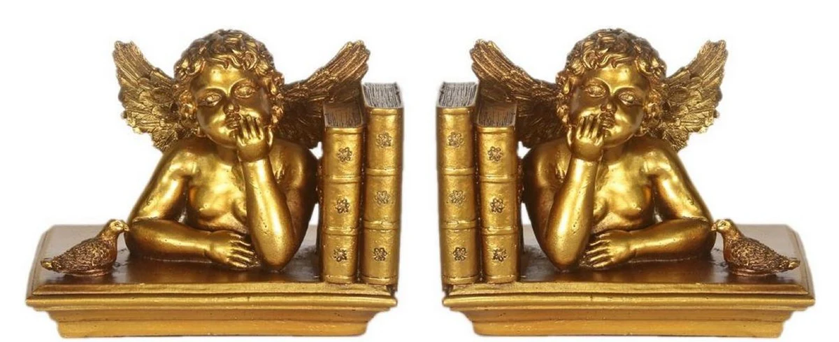 Casa Padrino conjunto de sujetalibros ángeles oro 18 x 11 x H. 14 cm - Accesorios de Decoración Barroco