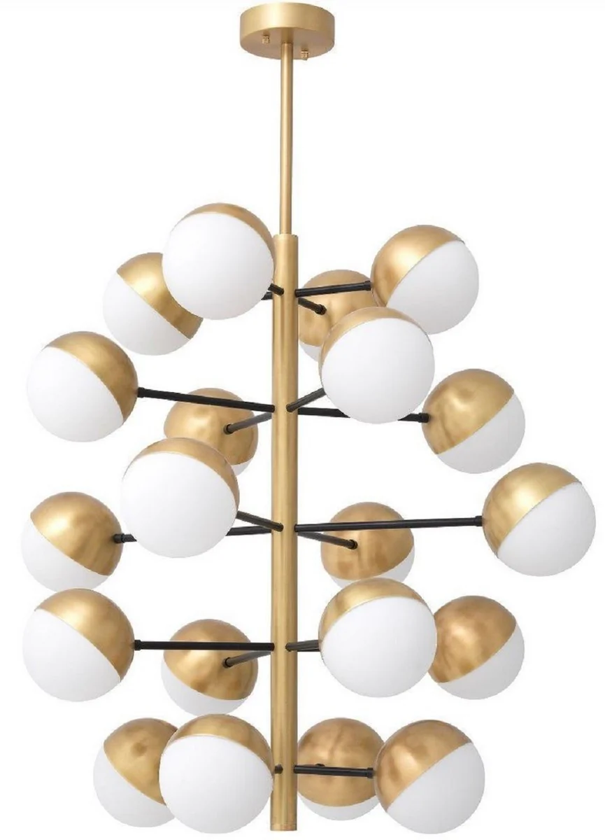 Casa Padrino lámpara de araña de lujo latón antiguo / blanco Ø 94 x A. 90 cm - Lámpara de araña de salón - Lámpara de araña de hotel - Calidad de Lujo