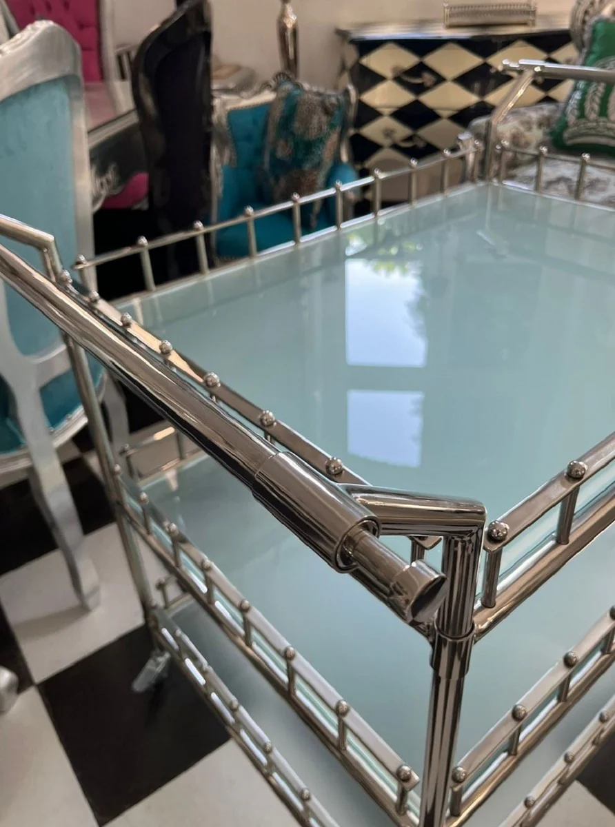 Casa Padrino carrito de lujo plata 102 x 71,5 x A. 90,5 cm - Carro de servicio de acero inoxidable con placas de vidrio - Carrito de restaurante de hotel - Accesorios hoteles y restaurantes