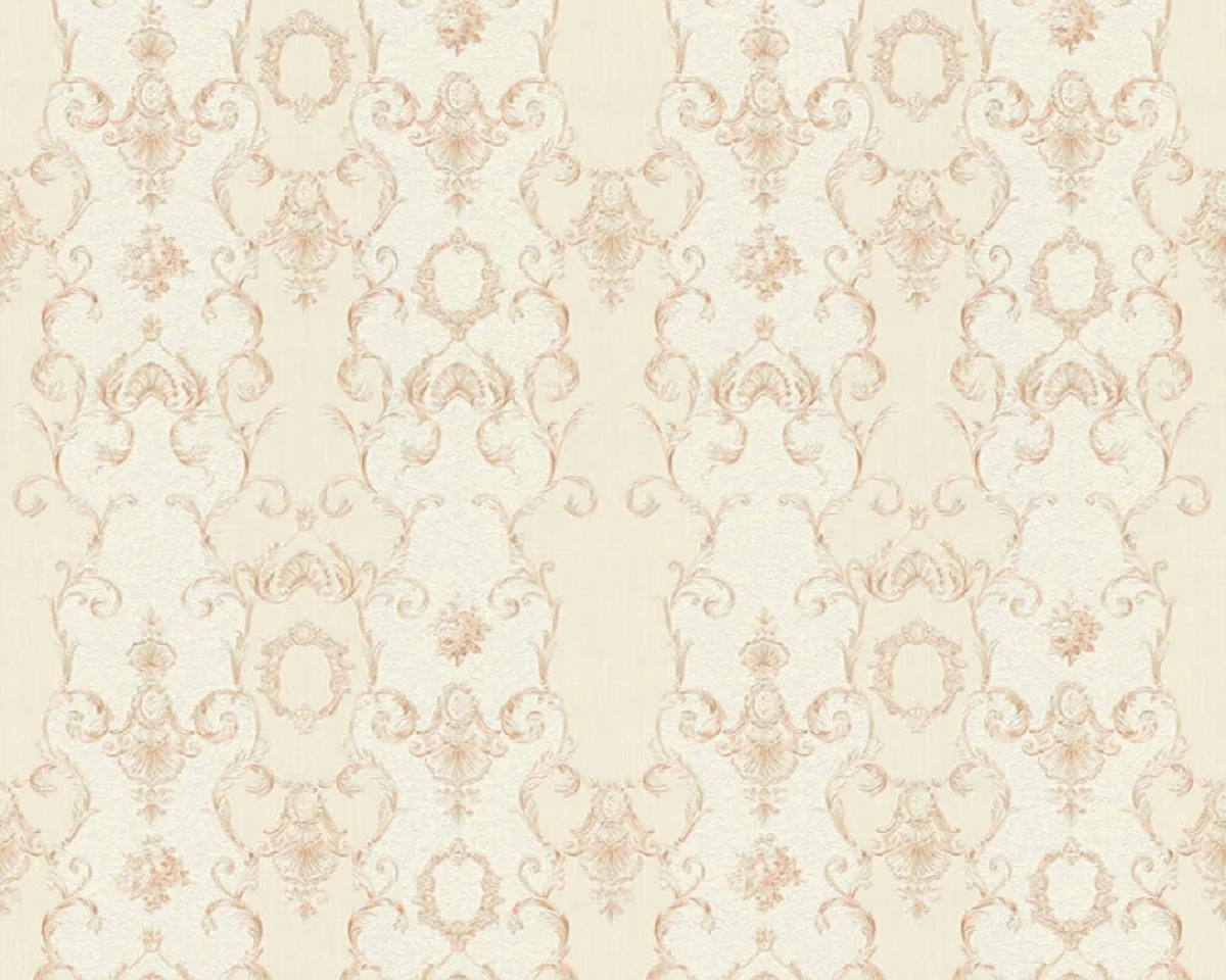 Casa Padrino papel pintado barroco no tejido beige / crema / cobre - Papel pintado para salón de estilo barroco con patrón elegante - Accesorios de decoración barroco