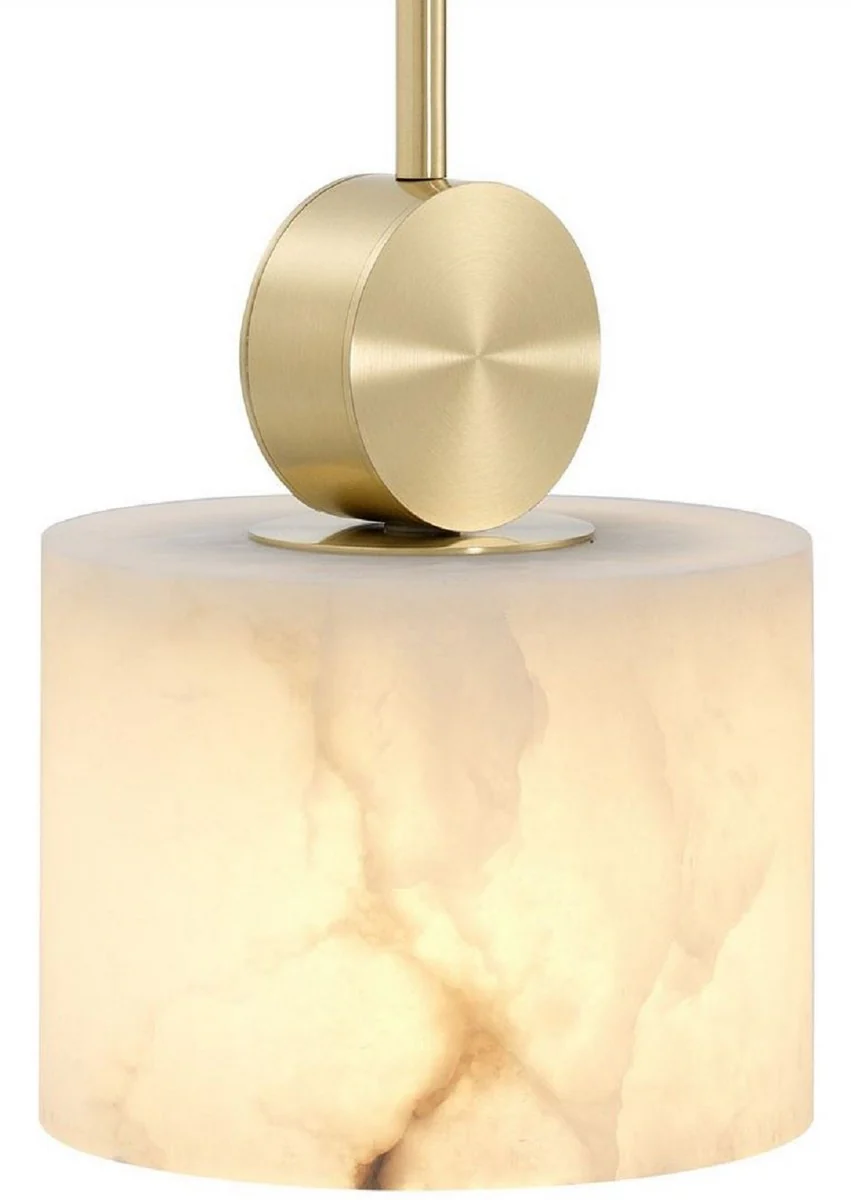 Casa Padrino lámpara colgante de lujo latón / alabastro Ø 20 x H. 24 cm - Elegante Lámpara Colgante con Pantalla Redonda de Alabastro