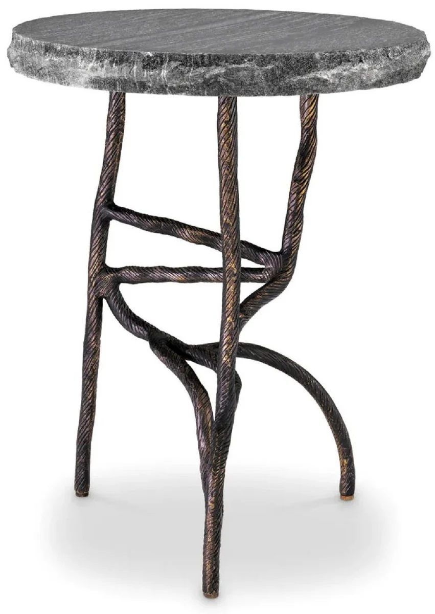 Casa Padrino mesa auxiliar de lujo lat¨®n vintage / negro ? 45,5 x A. 58 cm - Mesa redonda de lat¨®n con tapa de m¨¢rmol - Muebles de sal¨®n - Muebles de lujo - Interiores de lujo - Calidad de lujo