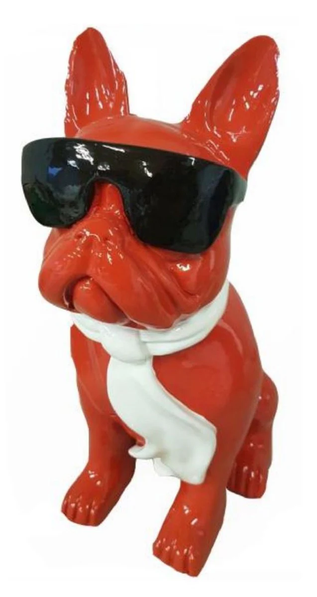 Casa Padrino escultura decorativa de lujo perro bulldog rojo / blanco / negro A. 80 cm - Figura decorativa grande - Escultura decorativa XXL - Esculturas y figuras decorativas XXL de lujo