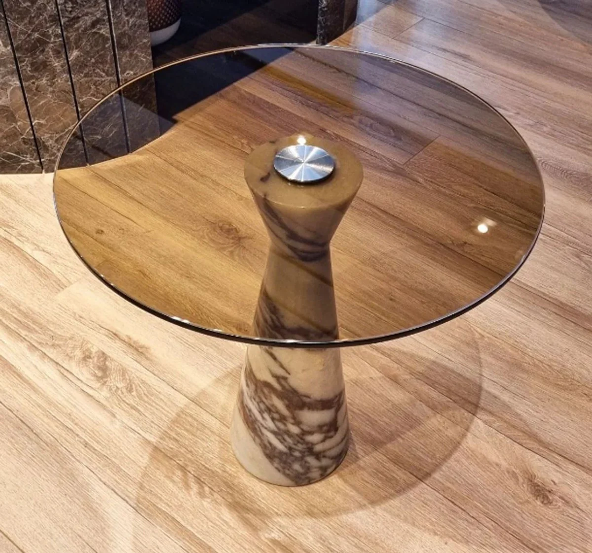 Casa Padrino mesa auxiliar de m¨¢rmol de lujo con tapa de vidrio blanco / negro ? 48 cm