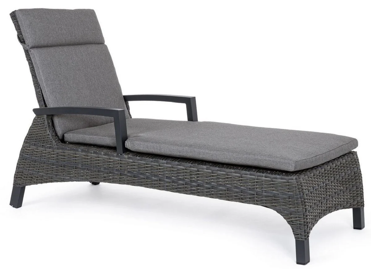 Casa Padrino tumbona de jardín de lujo gris / antracita 205 x 70 x A. 72-106 cm - Moderna tumbona resistente a la intemperie con respaldo regulable y reposabrazos - Muebles de piscina de jardín