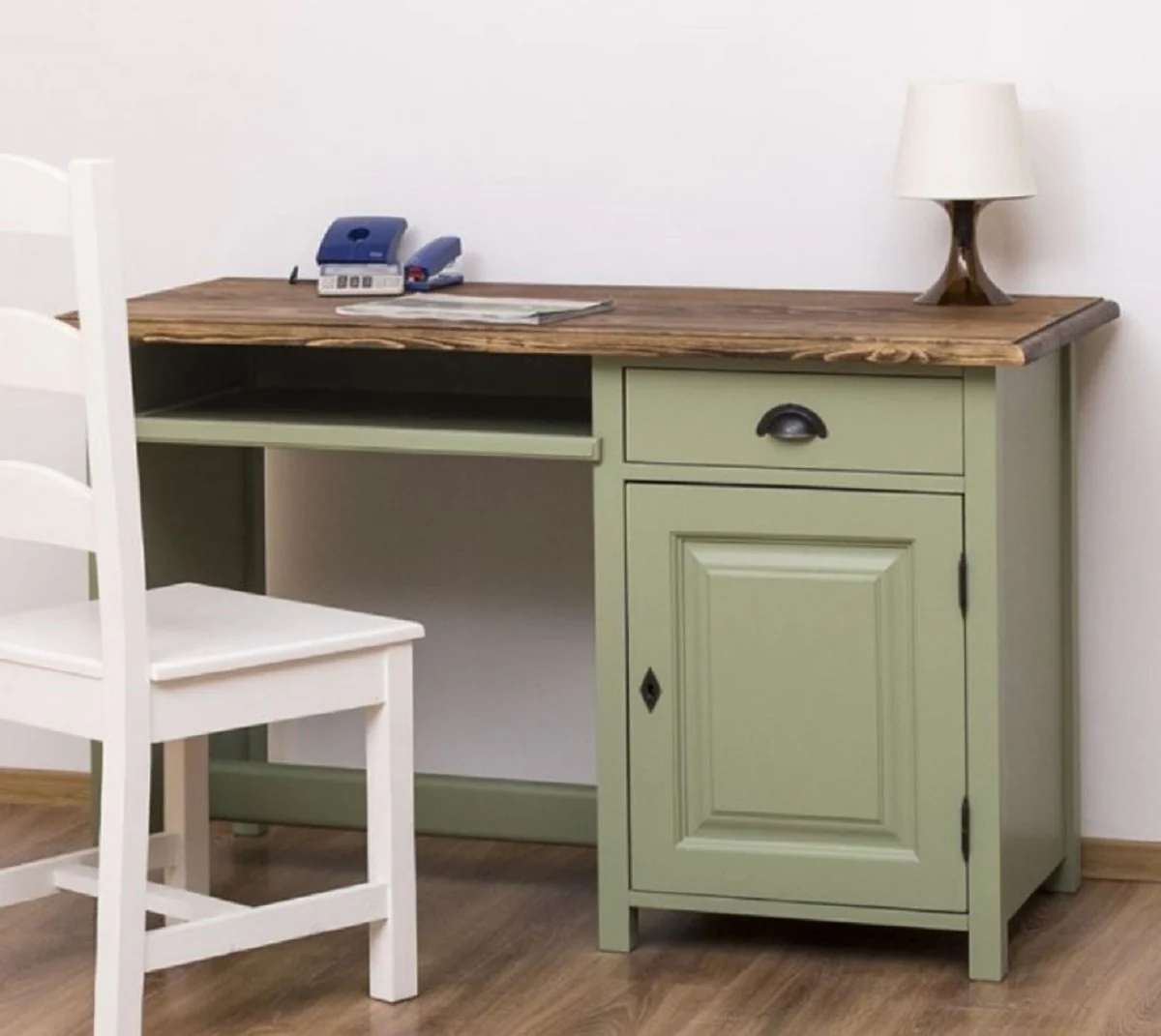 Casa Padrino escritorio de estilo campestre verde / marr¨®n oscuro 130 x 60 x A. 78 cm - Secretaria de madera maciza en estilo campestre - Muebles de oficina - Muebles de estilo campestre