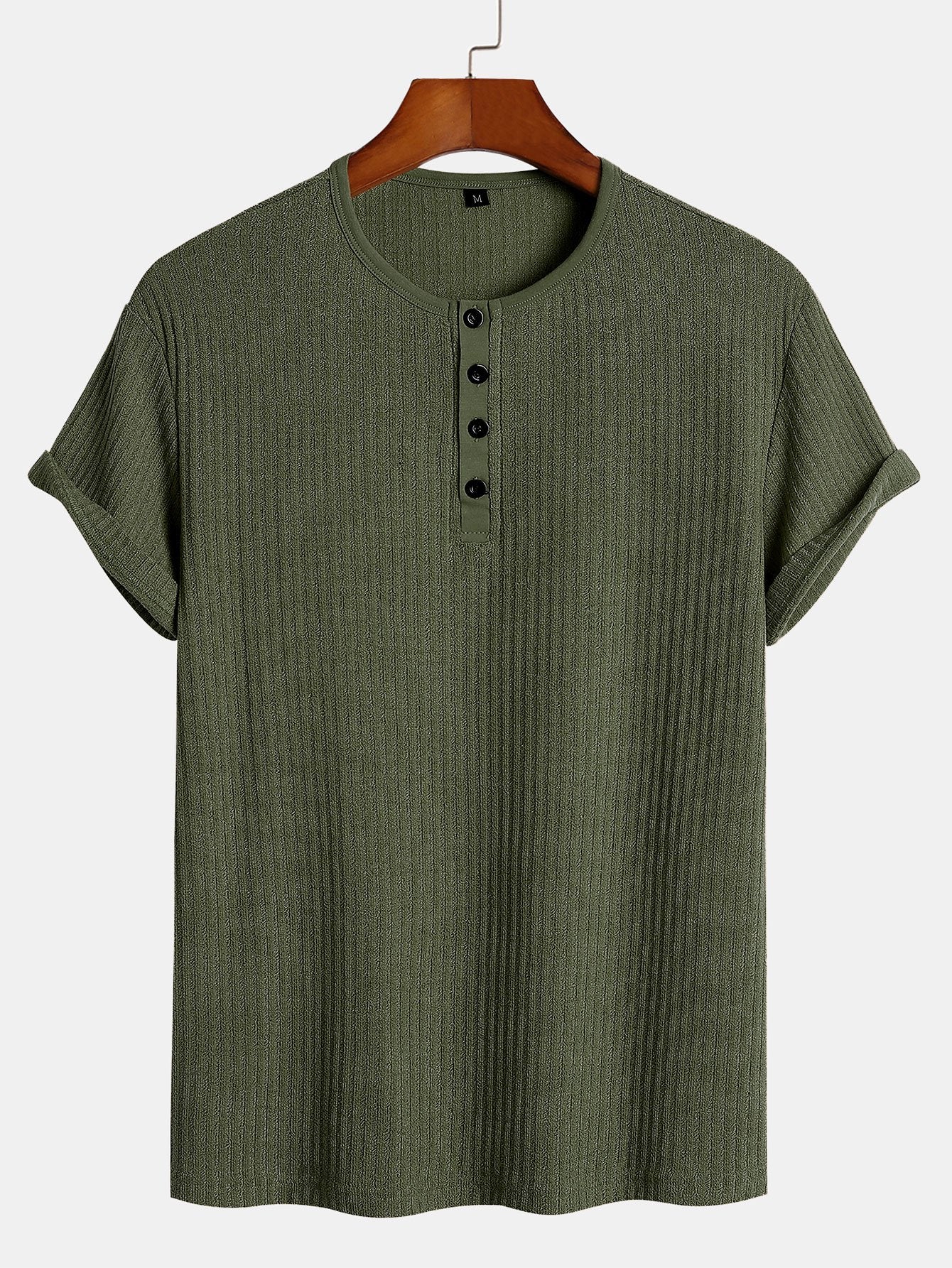 Muscle Fit Ribbed Henley Shirt