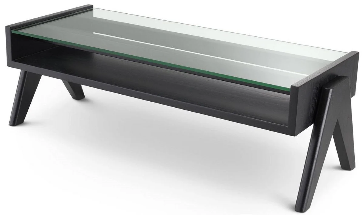 Casa Padrino mesa de centro de lujo negro 120 x 46 x A. 39,5 cm - Mesa de sal¨®n rectangular de madera maciza con tapa de vidrio - Muebles de sal¨®n de lujo