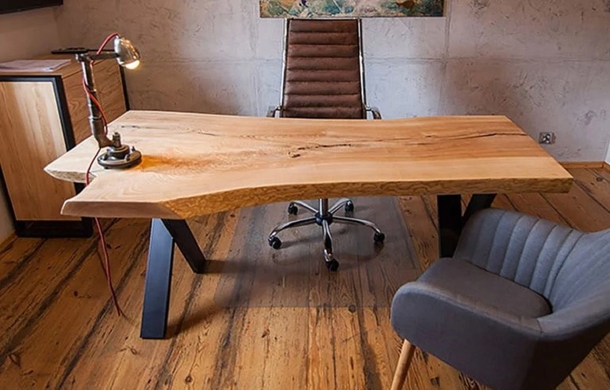 Casa Padrino escritorio de lujo natural / negro 140 cm