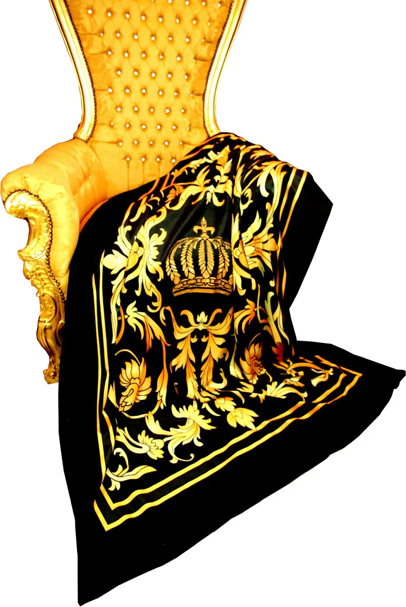 Manta de lujo Pomp??s de Casa Padrino corona barroca oro / negro de Harald Gl??ckler con pedrer¨ªa