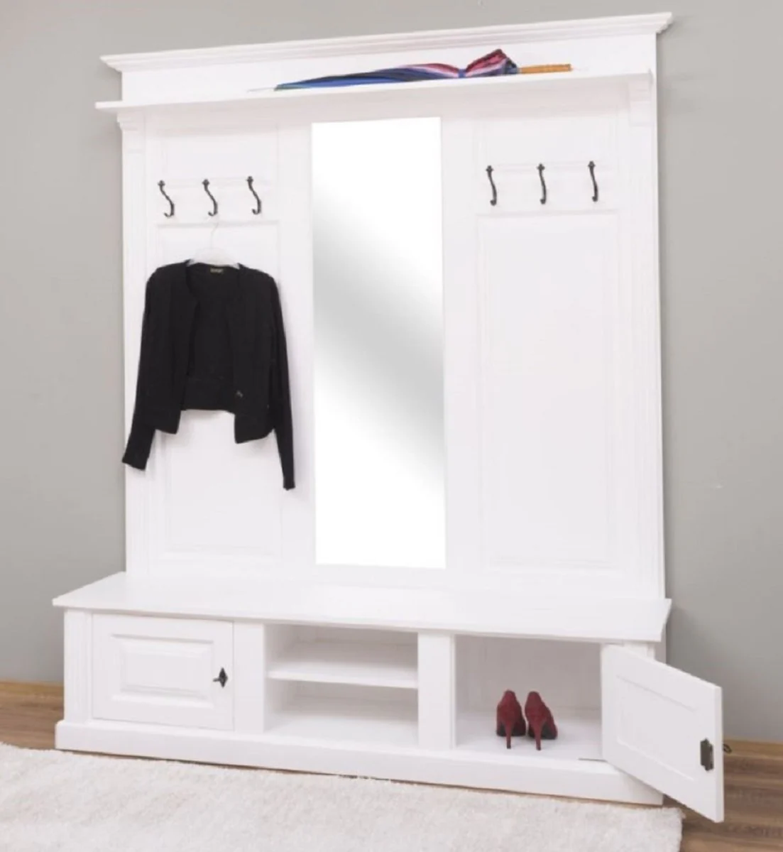 Casa Padrino armario de estilo campestre blanco 180 x 41 x A. 210 cm - Armario de madera maciza con espejo - Mueble armario de madera maciza - Mueble armario de estilo campestre