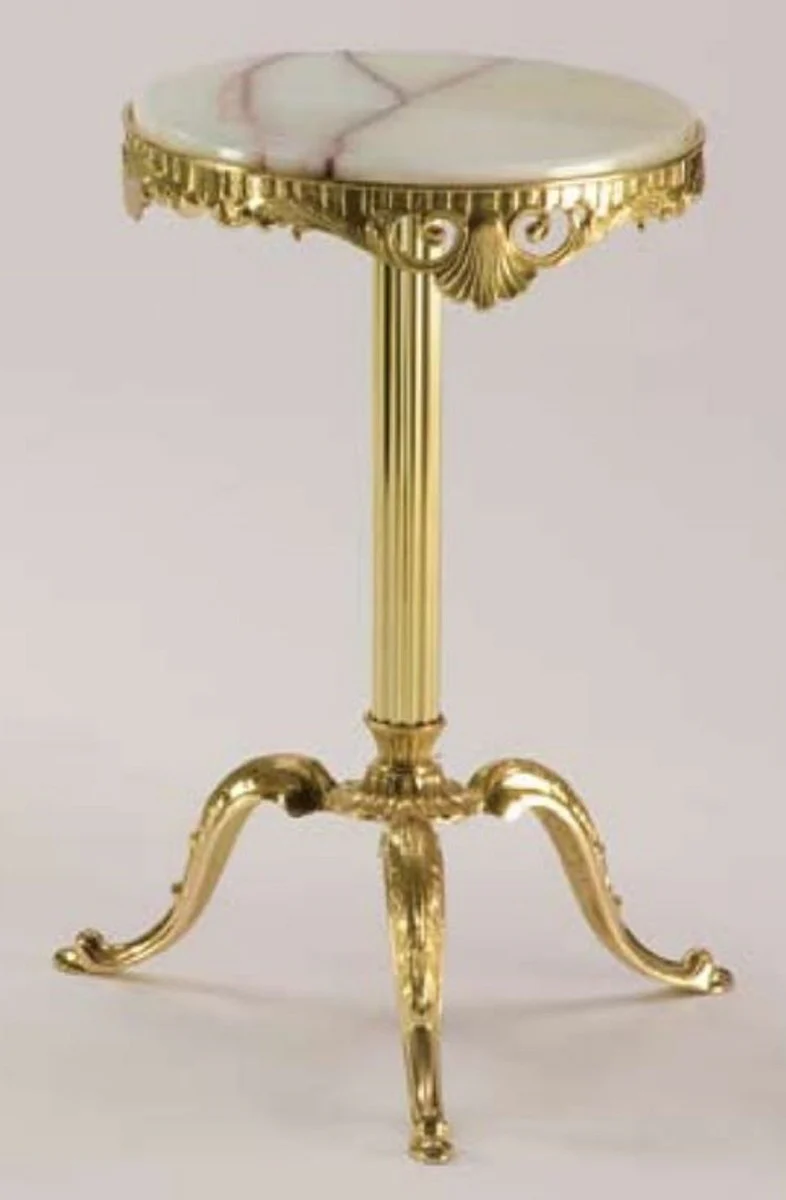 Casa Padrino mesa auxiliar barroco de lujo crema / oro ? 32 x A. 50 cm - Mesa redonda de lat¨®n con tablero de piedra artificial de ¨®nix - Muebles barrocos - Calidad de lujo - Hecho en Italia