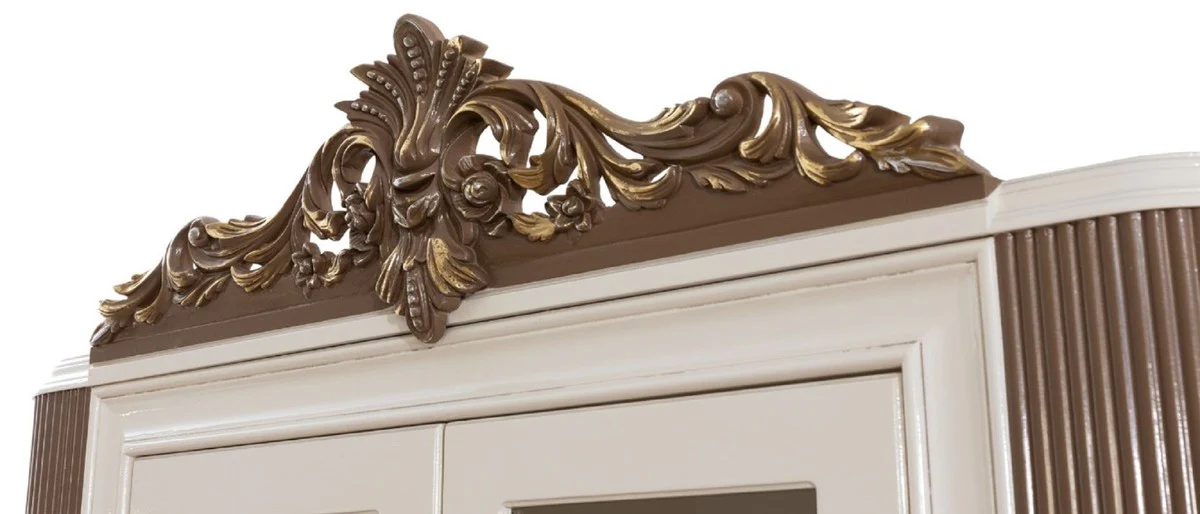 Casa Padrino vitrina de sal¨®n barroco de lujo blanco / marr¨®n / oro 130 x 50 x A. 220 cm - Magn¨ªfica vitrina barroco con 2 puertas de vidrio - Muebles Barrocos Nobles