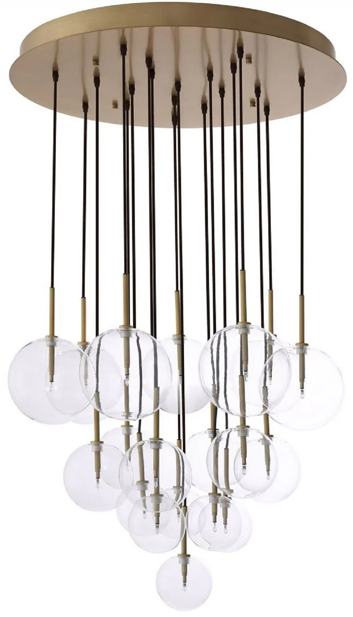 Casa Padrino lámpara de araña halógena de lujo latón antiguo Ø 80 x A. 125 cm - Lámpara de araña moderna con pantallas de vidrio - Calidad de Lujo