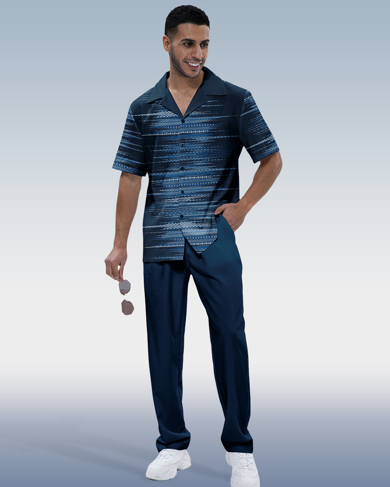 Suitmens Men's Ombre Print Short Sleeve Walking Suit 211