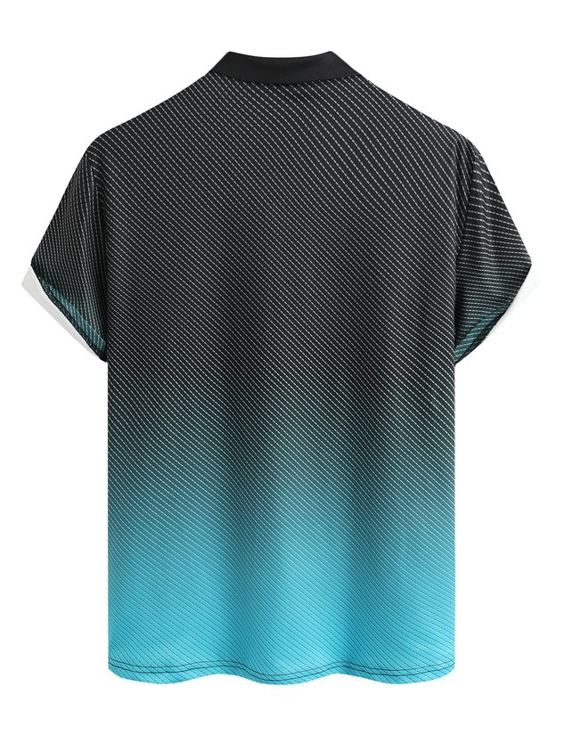 Abstract Gradient Geometric Button Short Sleeve Polo Shirt