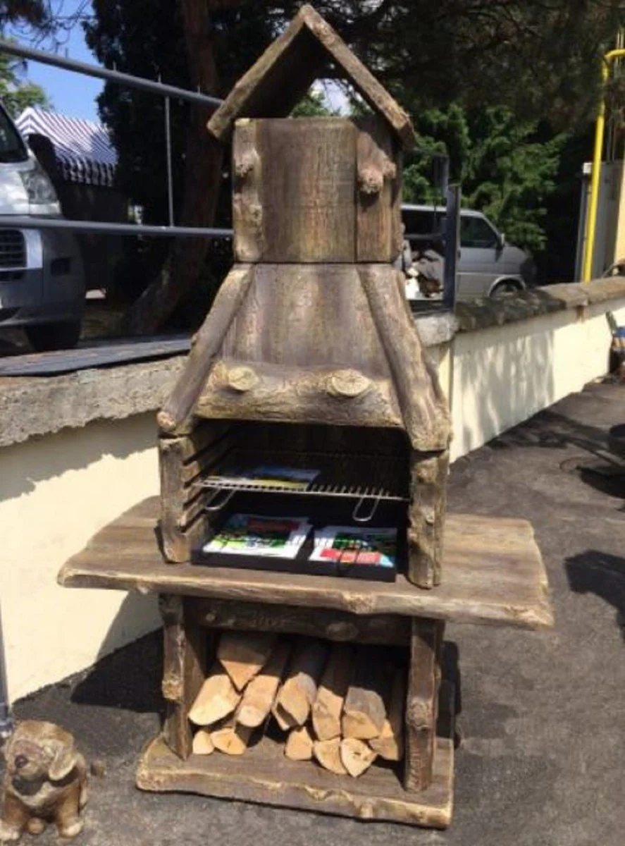 Casa Padrino barbacoa de jard¨ªn de lujo marr¨®n 132 x 67 x A. 206 cm - Chimenea de hormig¨®n en aspecto de madera - Accesorios de jard¨ªn de lujo