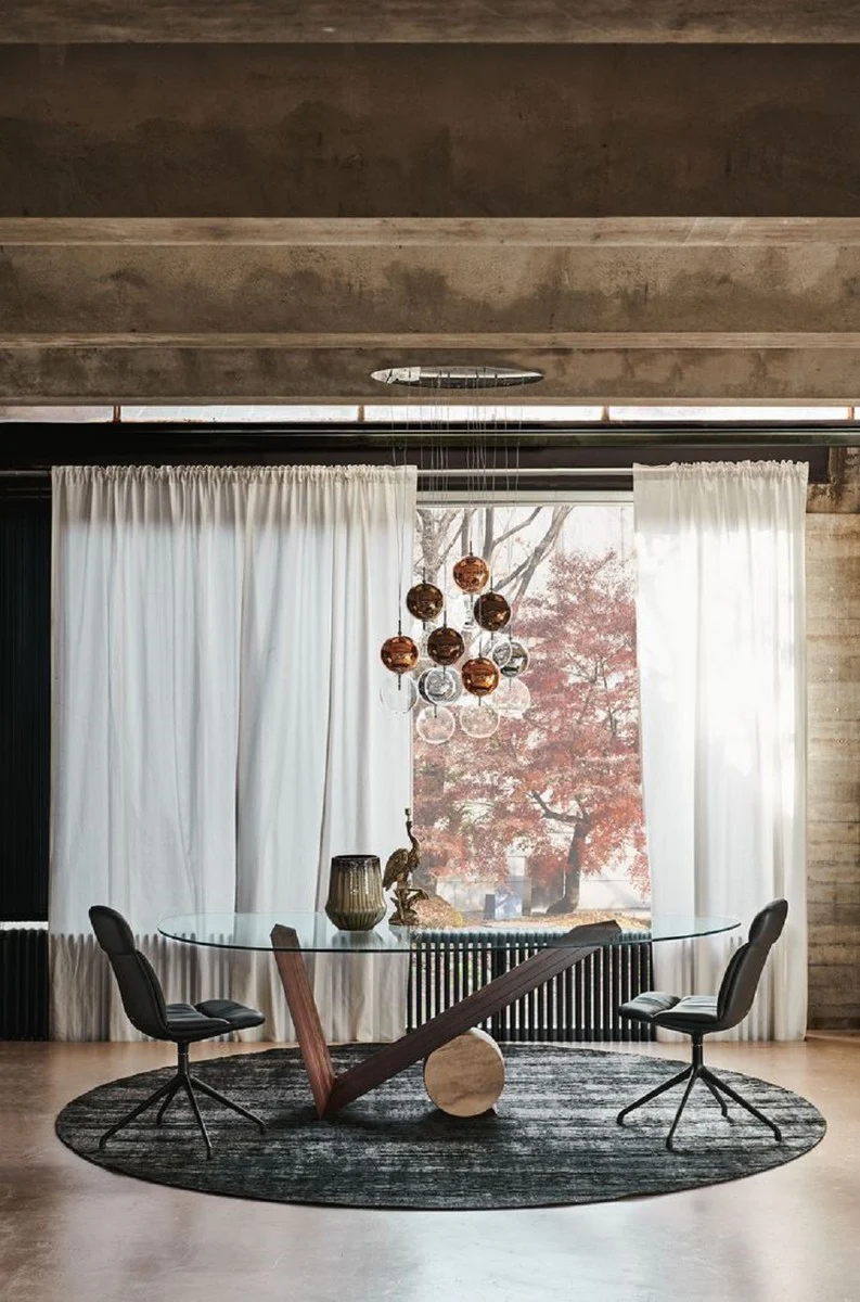 Casa Padrino Mesa de Comedor de Lujo con Tapa de Vidrio Marr¨®n / Crema 220 cm - Hecho en Italia