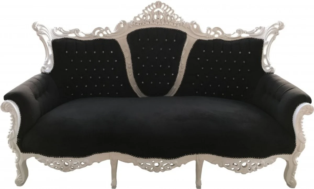 Casa Padrino Baroque 3 seater Master Black / White with Bling Bling diamante - Living room furniture Coffee Lounge - Limited Edition