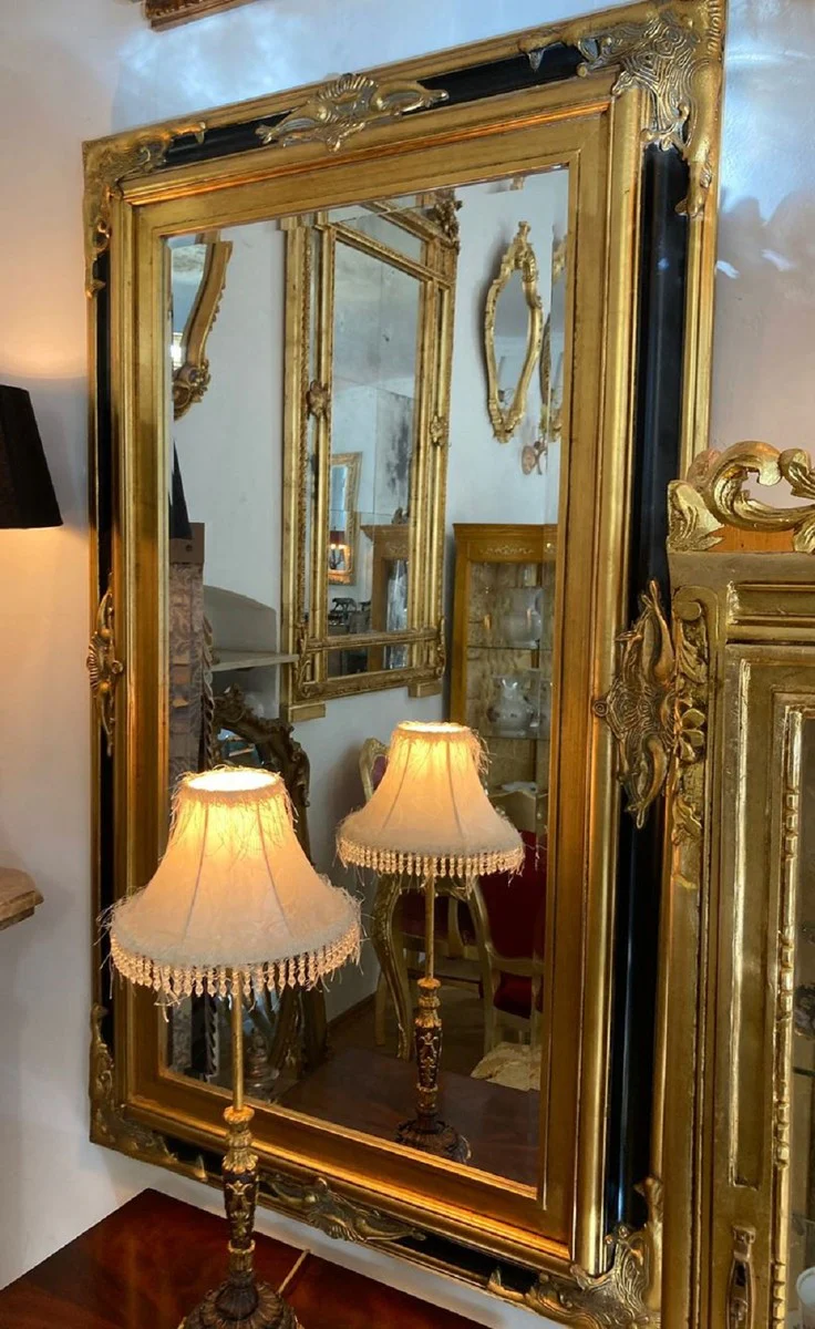 Casa Padrino espejo barroco oro / negro - Espejo de estilo barroco con adornos - Espejo de pared rectangular estilo barroco - Espejo guardarropa barroco - Muebles estilo barroco - Muebles barrocos