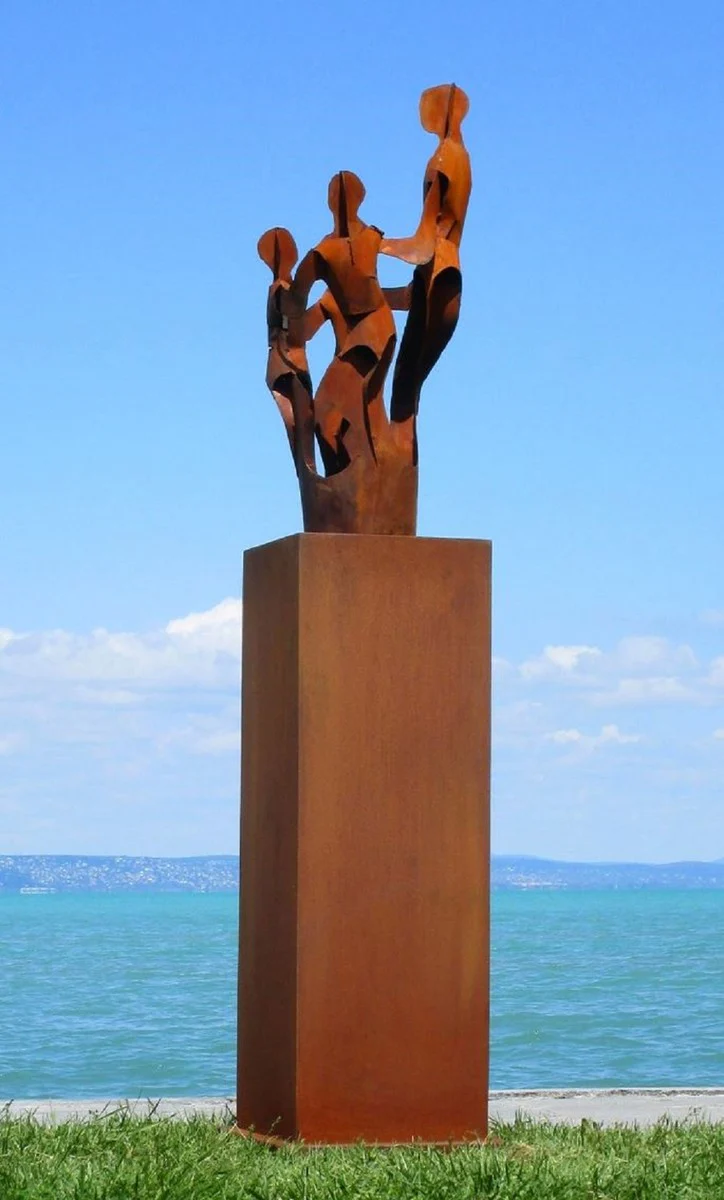 Casa Padrino escultura de metal de decoraci¨®n de jard¨ªn XXL amigos sobre columna ¨®xido A. 182 cm